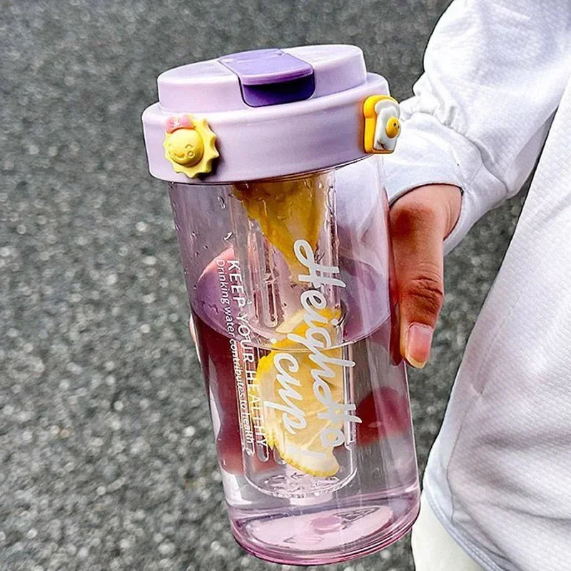 600ML Water Cup Handy Sports Water Bottle Food Grade Material Tea Partition Water Cup Female Straw Summer Portable Bottle