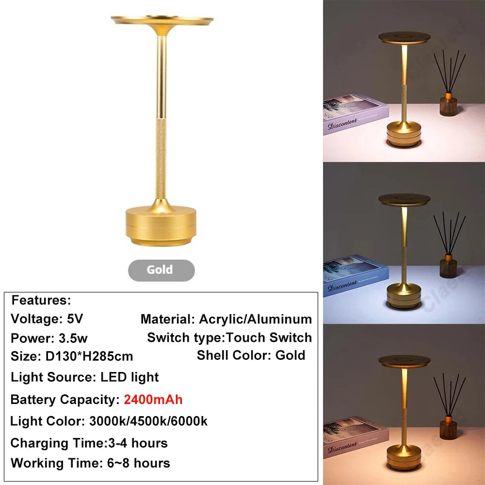 Wierless Simple Charging LED Desk Lamp restaurant Bar Table Lamp Dimming Atmosphere Retro Portable Charging Touch USB Read Lamp