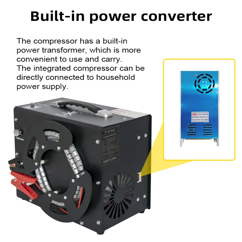 TUXING TXES062 4500Psi 300Bar 12V PCP Air Compressor Portable High Pressure Air Compressor Auto-stop with Wire Spool 12V Power
