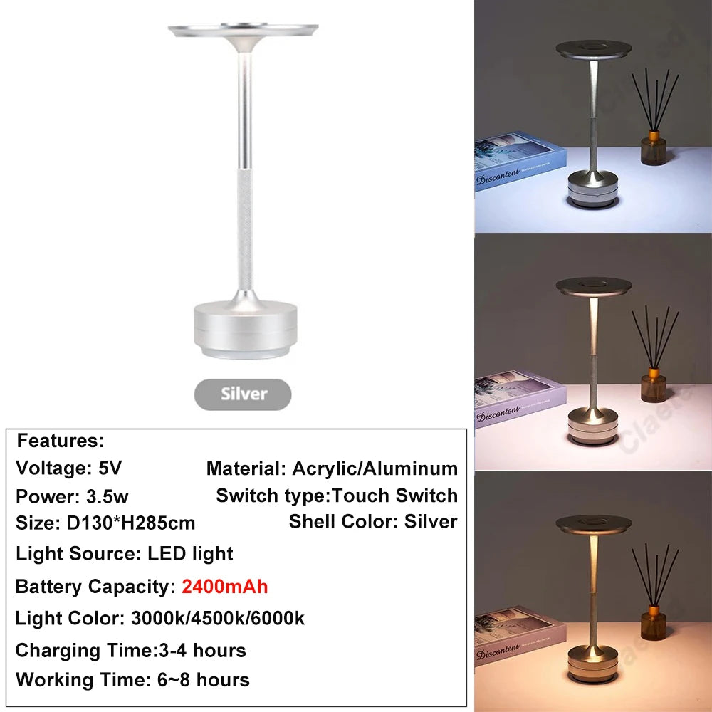Wierless Simple Charging LED Desk Lamp restaurant Bar Table Lamp Dimming Atmosphere Retro Portable Charging Touch USB Read Lamp