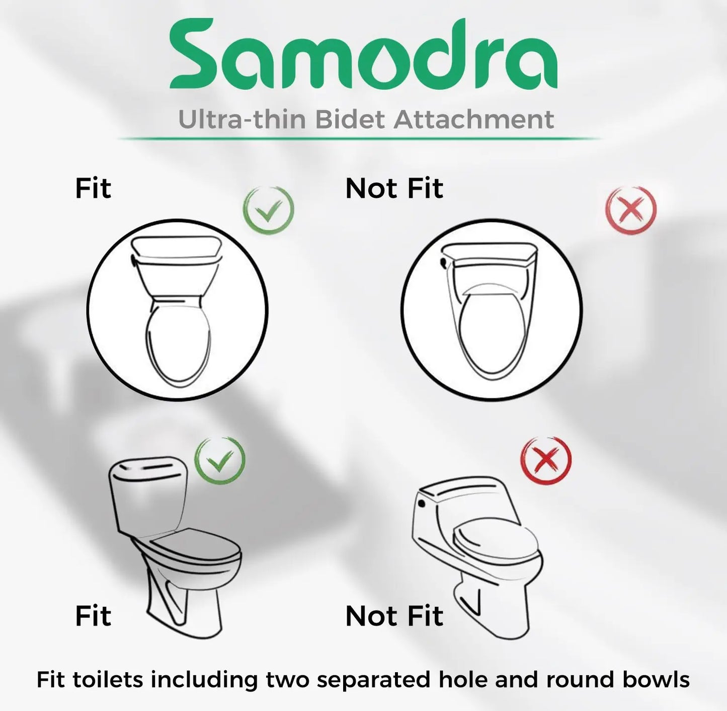 Samodra Toilet Bidet Shower Ultra-thin Bidet Toilet Seat Attachment Non-electric Bidet sprayer Dual Nozzles Frontal & Rear Wash