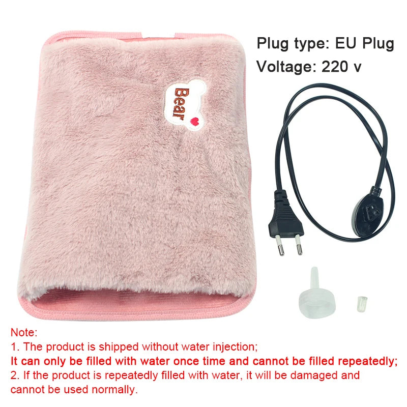 Electric Hot Water Bag Soft Winter Hand Warmer Reusable Hot Water Bottle EU Plug Rechargeable Warm Hand Pocket