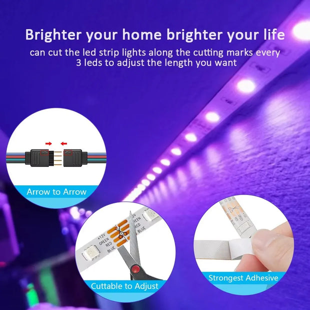 DC 12V LED Strip Light RGB 5050 Music Sync Color Changing Sensitive App Control Bluetooth Flexible LED Lamp for Home Decoration