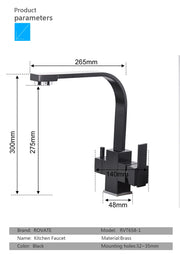 ROVATE Black Filtered Kitchen Faucet 3 Way Drinking Kitchen Water Filter Tap Cold and Hot Sink faucet