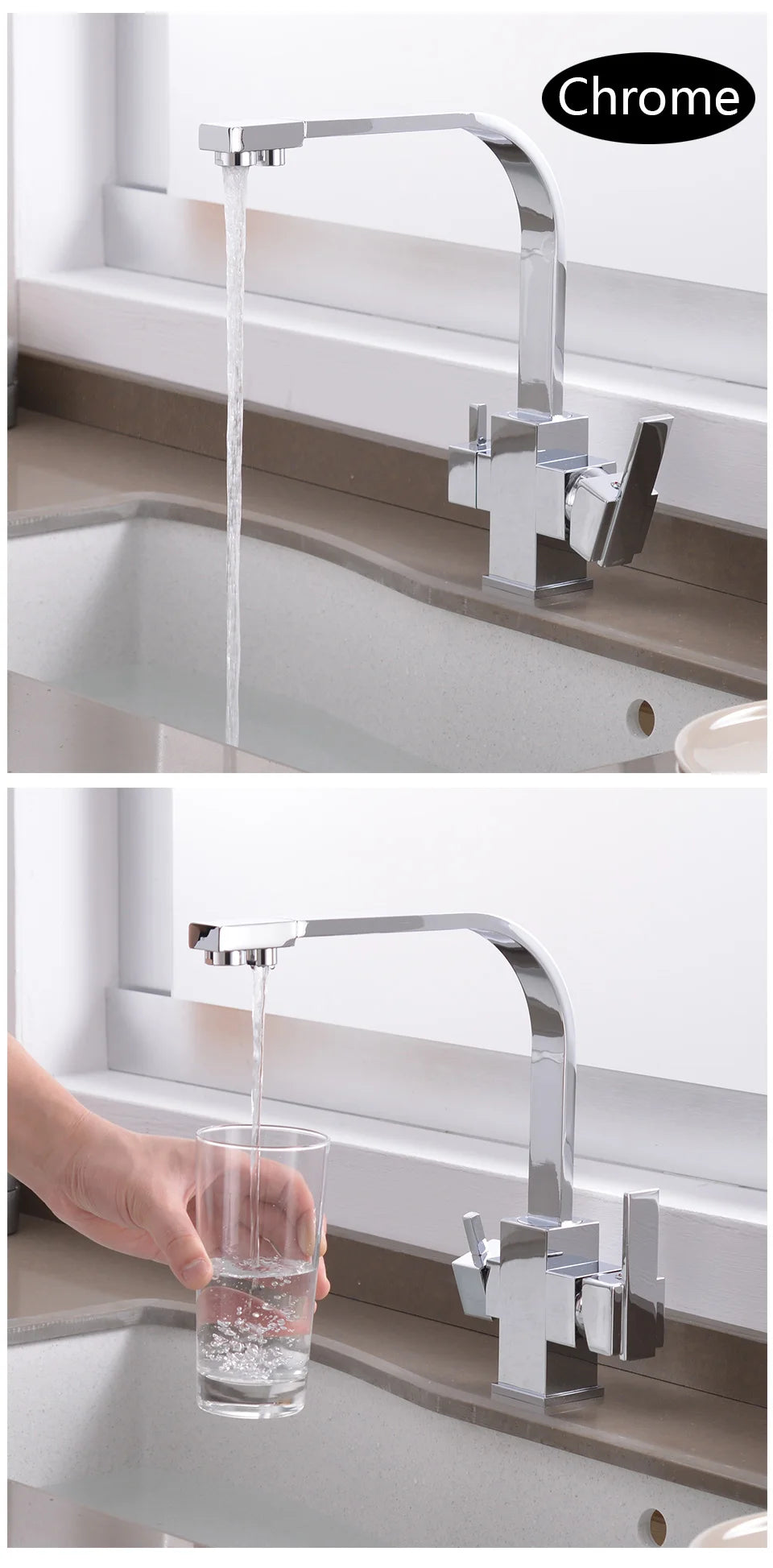 ROVATE Black Filtered Kitchen Faucet 3 Way Drinking Kitchen Water Filter Tap Cold and Hot Sink faucet