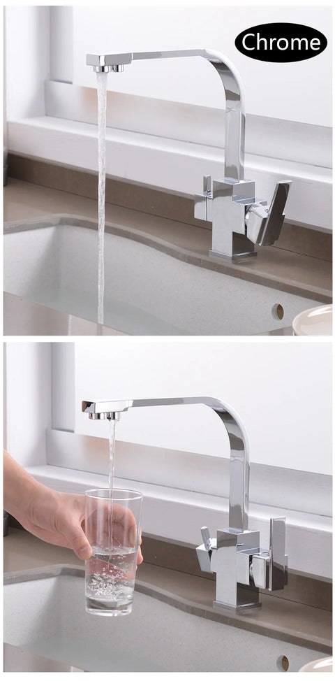 ROVATE Black Filtered Kitchen Faucet 3 Way Drinking Kitchen Water Filter Tap Cold and Hot Sink faucet