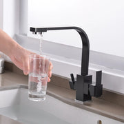 ROVATE Black Filtered Kitchen Faucet 3 Way Drinking Kitchen Water Filter Tap Cold and Hot Sink faucet