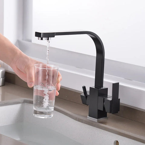 ROVATE Black Filtered Kitchen Faucet 3 Way Drinking Kitchen Water Filter Tap Cold and Hot Sink faucet