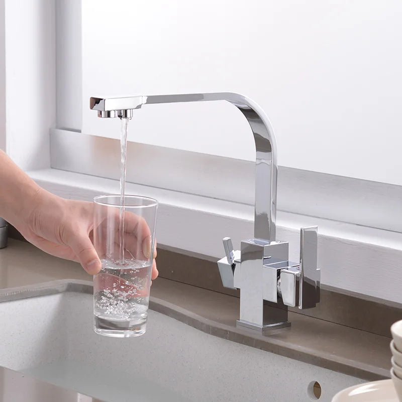 ROVATE Black Filtered Kitchen Faucet 3 Way Drinking Kitchen Water Filter Tap Cold and Hot Sink faucet