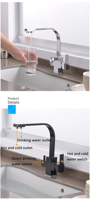 ROVATE Black Filtered Kitchen Faucet 3 Way Drinking Kitchen Water Filter Tap Cold and Hot Sink faucet