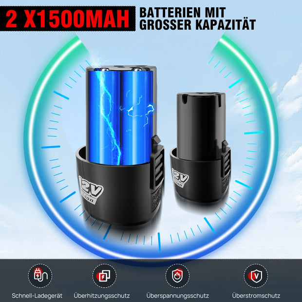 12V High-Torque 90°Cordless Electric Ratchet Wrench Set 3/8'' Angle Wrench with 2Durable 1500mAh Lithium-Ion Batteries,7 Sockets