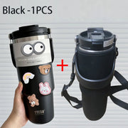 TYESO 600/750/900/1050/1200ML Car Water Bottle Stainless Steel Thermos Bottle with Straw Keeps Cold and Heat Thermal Coffee Mug