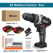 25+3 Torque Portable Cordless Power Drill Set Impact Screw Driver Electric Screwdriver with Rechargeable Battery Power Tool