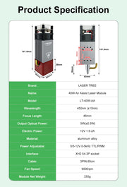 LASER TREE 20w 40W 80W Laser Module 450nm Laser Head Blue Laser for Cnc Laser Engraving Cutting Machine WoodWorking DIY Tools