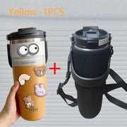 TYESO 600/750/900/1050/1200ML Car Water Bottle Stainless Steel Thermos Bottle with Straw Keeps Cold and Heat Thermal Coffee Mug