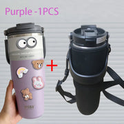 TYESO 600/750/900/1050/1200ML Car Water Bottle Stainless Steel Thermos Bottle with Straw Keeps Cold and Heat Thermal Coffee Mug