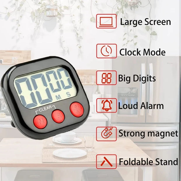 Kitchen Timer, Digital Visual Timer Magnetic Clock Stopwatch Countdown Timer, Large LCD Screen Display For Cooking