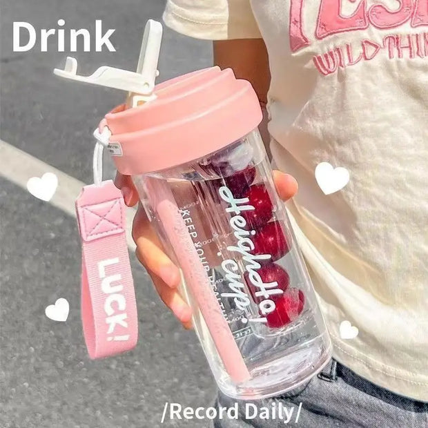 Large Capacity Stylish Plastic Water Cup Portable Student Water Bottle Women's Favorite Ins Trendy Travel Companion Cup