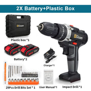 25+3 Torque Portable Cordless Power Drill Set Impact Screw Driver Electric Screwdriver with Rechargeable Battery Power Tool