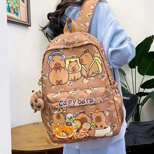 Cute Large Capacity Capybara Backpack Breathable Cartoon Student Schoolbag Nylon Ultra-light Book Bag