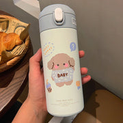 380ML Stainless Steel Thermos Vacuum Flask Cute Cartoon Thermal Bouncing Water Bottle Insulated Straw Cups Tumbler Drinkware