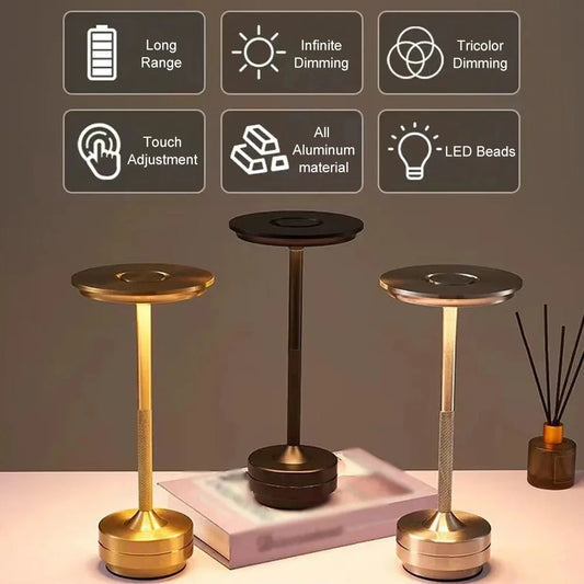 Wireless Simple Decorative Table Lamp Infinitely Dimmable Atmosphere Classic Retro Portable Rechargeable Touch Desk Lamp