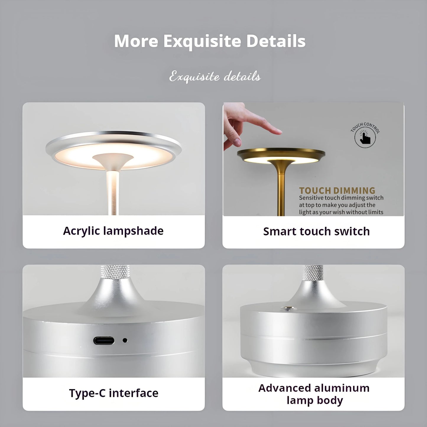 Wireless Simple Decorative Table Lamp Infinitely Dimmable Atmosphere Classic Retro Portable Rechargeable Touch Desk Lamp