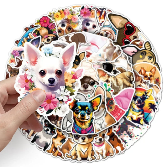 10/50Pcs Funny Animal Pet Dog Chihuahua Stickers for DIY Laptop Phone Travel Luggage Water Bottle Scrapbook Decal Kids Toy