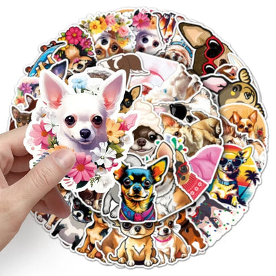 10/50Pcs Funny Animal Pet Dog Chihuahua Stickers for DIY Laptop Phone Travel Luggage Water Bottle Scrapbook Decal Kids Toy