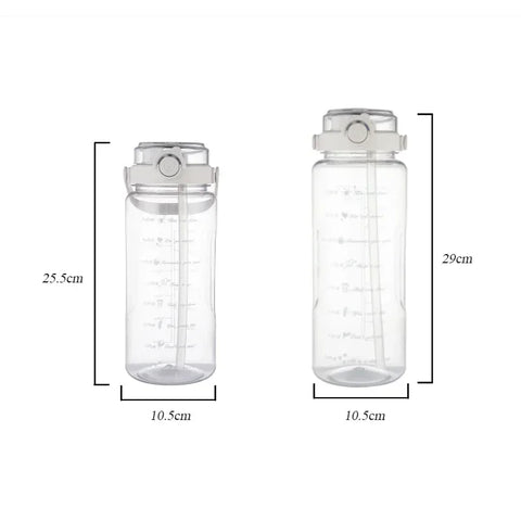 1.5/2Liter Sport Straw Water Bottle with Time Scale Plastic Summer Cold Juice Water Cup Large Capacity Portable Travel Bottles