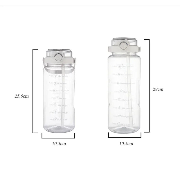 1.5/2Liter Sport Straw Water Bottle with Time Scale Plastic Summer Cold Juice Water Cup Large Capacity Portable Travel Bottles