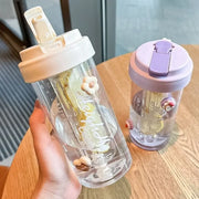 Portable Plastic Large Capacity Fruit Drink Bottles 600ml Water Bottle Transparent Folding Straw Water Bottle SummerWater Bottle