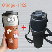 TYESO 600/750/900/1050/1200ML Car Water Bottle Stainless Steel Thermos Bottle with Straw Keeps Cold and Heat Thermal Coffee Mug