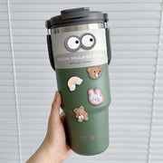 TYESO 600/750/900/1050/1200ML Car Water Bottle Stainless Steel Thermos Bottle with Straw Keeps Cold and Heat Thermal Coffee Mug