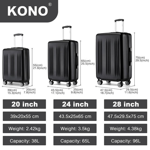 KONO Hard Case Expandable 4 Roll TSA Lock Lightweight hand luggage 55cm Medium 65cm Large 75cm Trolley