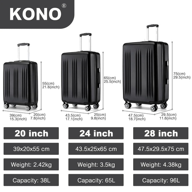 KONO Hard Case Expandable 4 Roll TSA Lock Lightweight hand luggage 55cm Medium 65cm Large 75cm Trolley