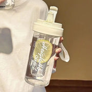 600ml Large Capacity Sports Water Bottle Transparent Plastic Straw Cup with Hand Rope Outdoor Travel Cycling Hiking Gym Jugs