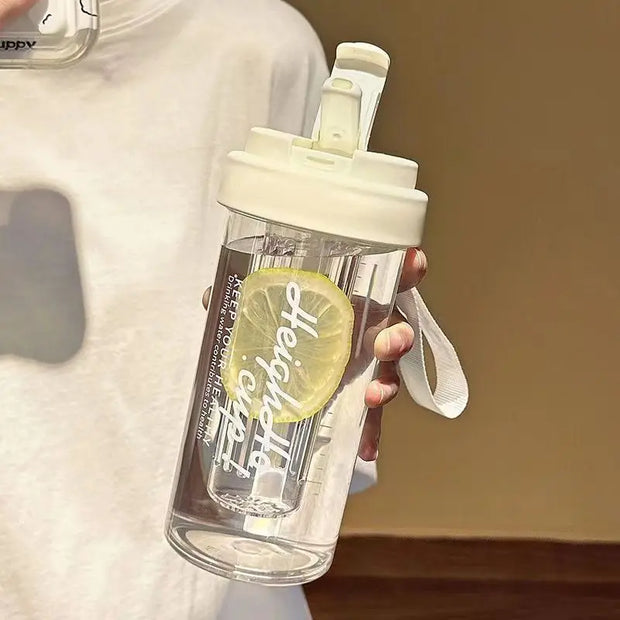 600ml Large Capacity Sports Water Bottle Transparent Plastic Straw Cup with Hand Rope Outdoor Travel Cycling Hiking Gym Jugs