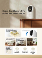 Xiaomi Smart Camera 3 Pro PTZ Version 360° Ultramicroscopic Full Color AI Human Pet Baby Cry DetectionHDR 2.4/5GHz Mesh Gateway