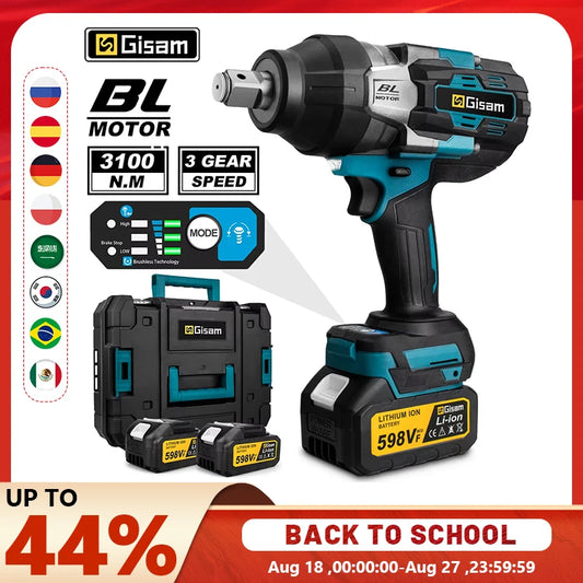 Gisam 3100N.M High Torque Brushless Electric Impact Wrench 3/4 inch Cordless Electric Wrench Tools For Makita 18V Battery Pin
