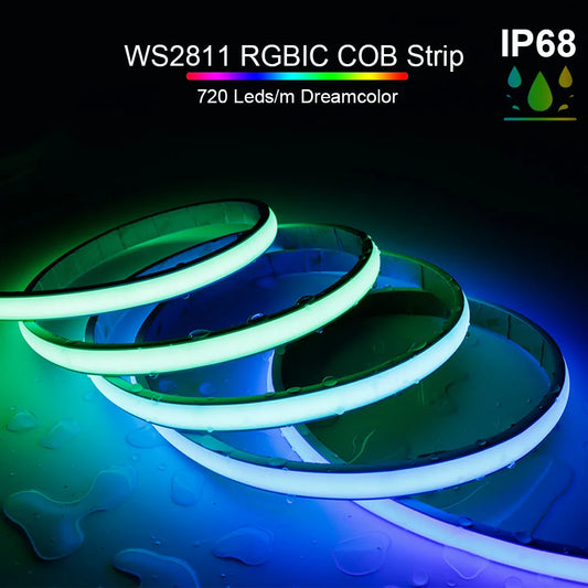 WS2811 FCOB RGBIC Neon LED Strip 720Leds/m Addressable Smart Dream Color Flexible COB LED Light IP68 Waterproof DC12V/24V