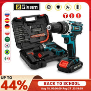 Gisam Battery Impact Screwdriver Multifunctional Cordless Drill Power Tool 25+3 Torque Setting 2 Gear Speed Electric Screwdriver