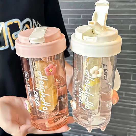 600ml Large Capacity Sports Water Bottle Transparent Plastic Straw Cup with Hand Rope Outdoor Travel Cycling Hiking Gym Jugs