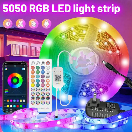 DC 12V LED Strip Light RGB 5050 Music Sync Color Changing Sensitive App Control Bluetooth Flexible LED Lamp for Home Decoration