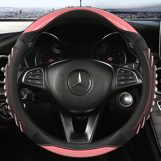 Three-dimensional Honeycomb Steering Wheel Cover  Durable Leather Cover with Anti-slip Linning Universal 14.5-15in