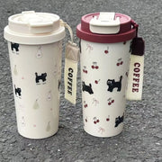Cute Cartoon Water Cup Double Drinking Water Bottle 550ml Leak-proof Large Capacity Plastic Cups Carrying Rope Coffee Cup