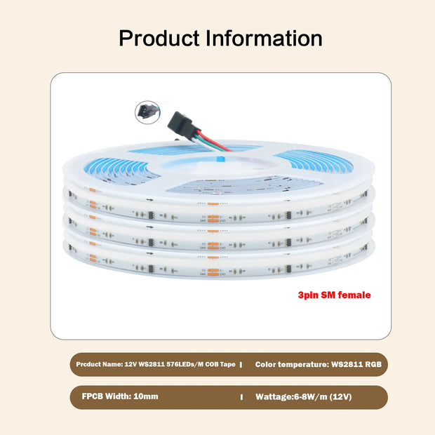 RGB RGBW RGBWW RGBCCT COB LED Strip Light DC12V 24V 840 784 720 576 LEDs/M Flex FCOB LED Tape Light Dimmable Linear Ribbon Tape