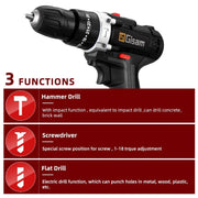 25+3 Torque Portable Cordless Power Drill Set Impact Screw Driver Electric Screwdriver with Rechargeable Battery Power Tool