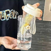 600ml Large Capacity Sports Water Bottle Transparent Plastic Straw Cup with Hand Rope Outdoor Travel Cycling Hiking Gym Jugs