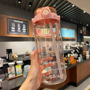 1.5/2Liter Sport Straw Water Bottle with Time Scale Plastic Summer Cold Juice Water Cup Large Capacity Portable Travel Bottles